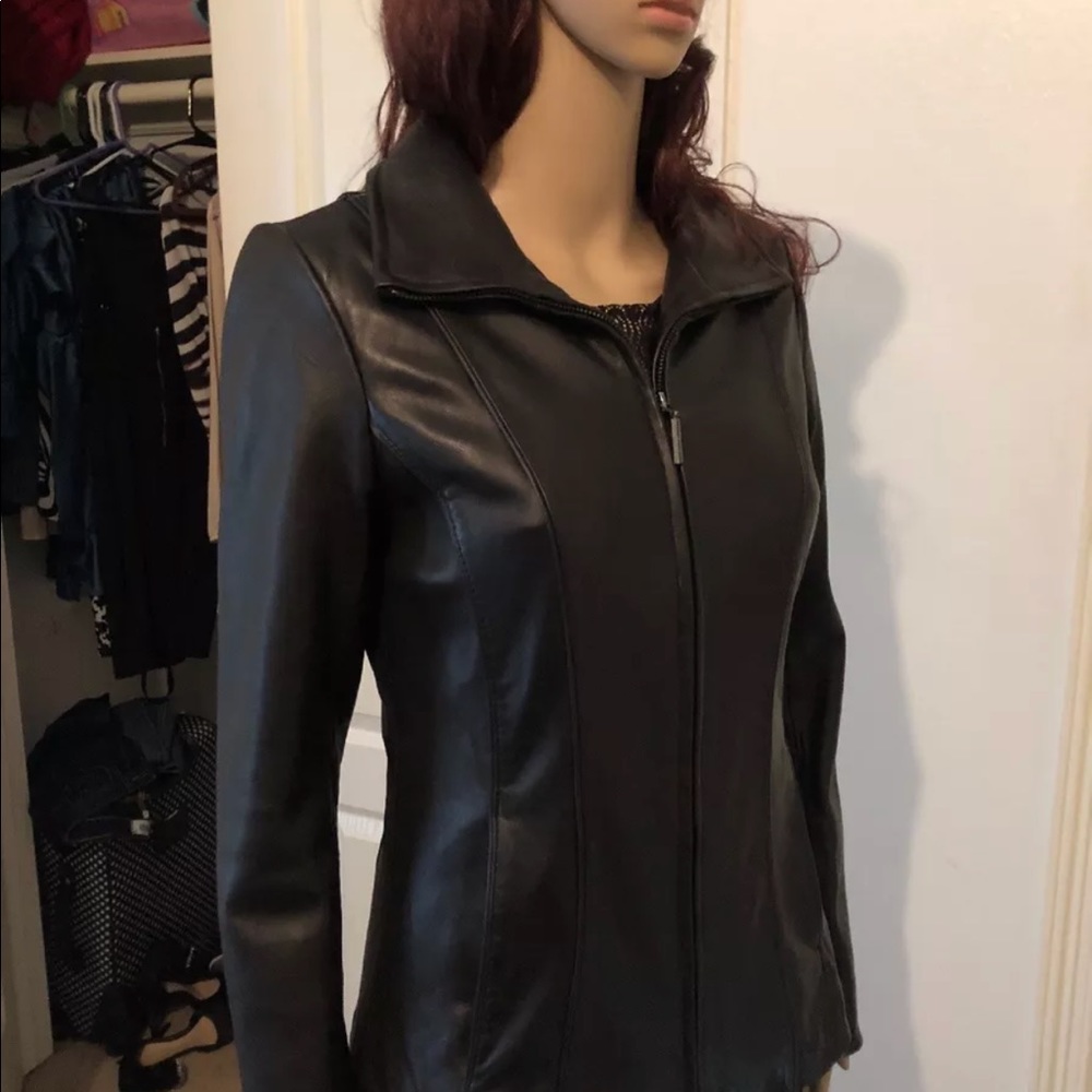 Anne Klein genuine leather zip jacket used